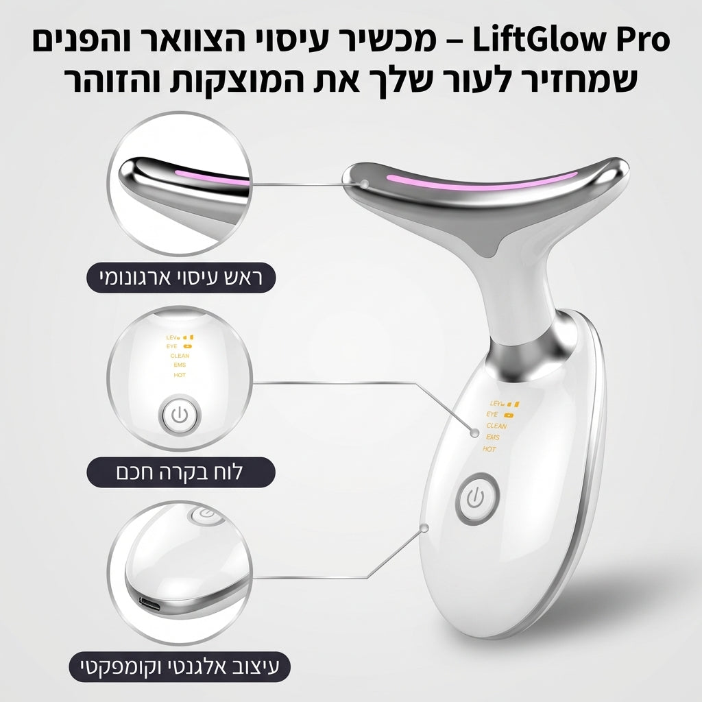 LiftGlow Pro – מכשיר עיסוי הצוואר והפנים שמחזיר לעור שלך את המוצקות והזוהר